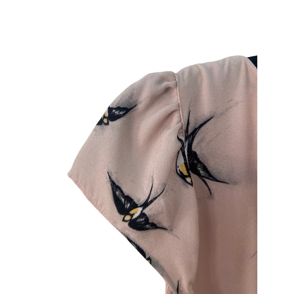 Dorothy Perkins $60 Pink Summer Dress Cap Sleeve Black Bird sz 8 UK 36 EURO A1 - Picture 8 of 8